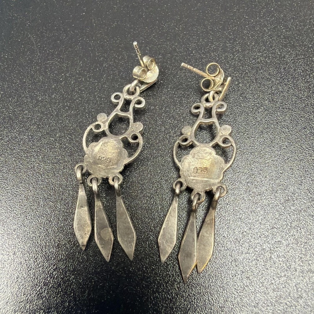 Sterling Silver Marcasite Chandelier Drop Earrings Dangle Vintage 6.6 grams - Picture 4 of 7